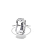 Rectangle Clear Quartz & Lab Diamonds Silver Ring