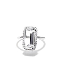 Rectangle Clear Quartz & Lab Diamonds Silver Ring