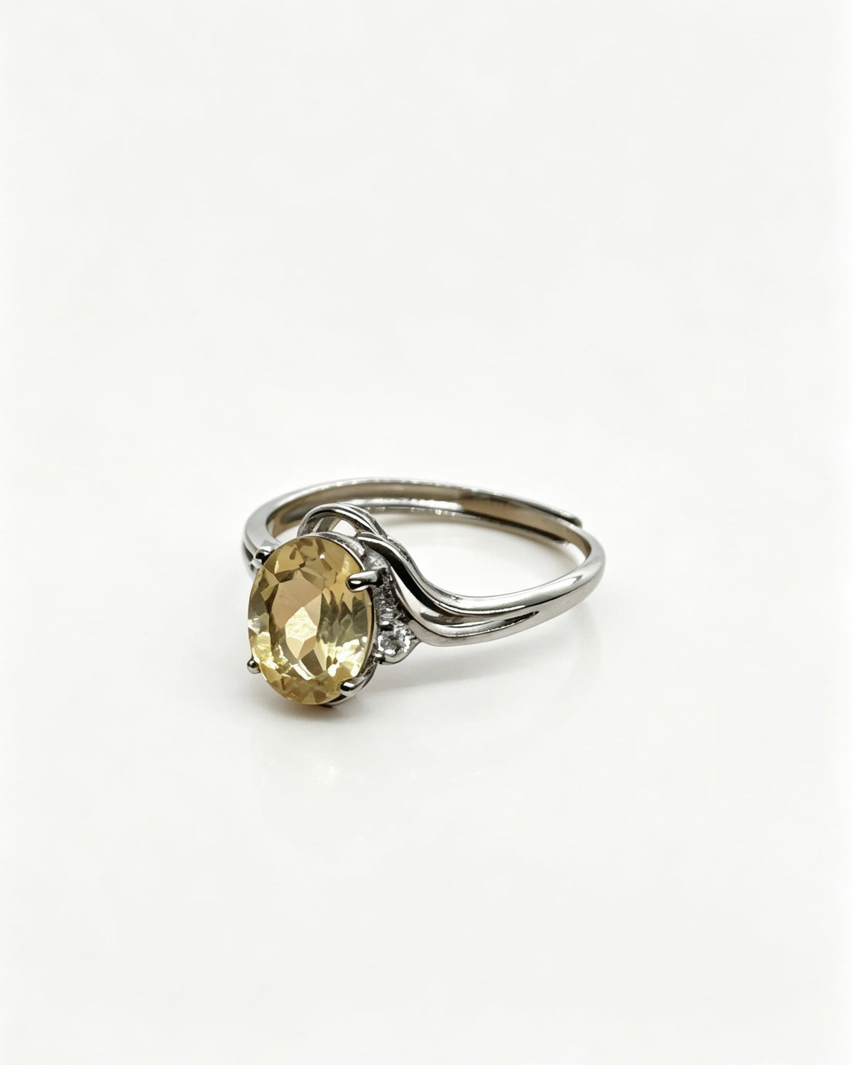 Oval Citrine & Lab Diamonds Silver Ring
