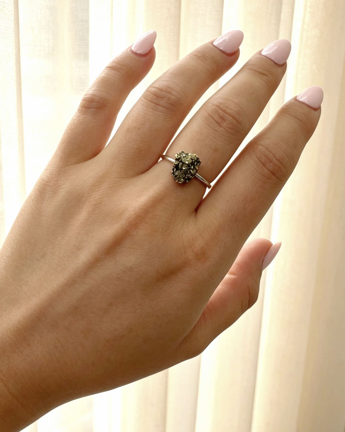 Pyrite Crystal Ring – Raw Silver No. 1