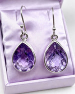 Amethyst Crystal Earrings – Drop Faceted Silver