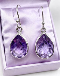 Amethyst Crystal Earrings – Drop Faceted Silver