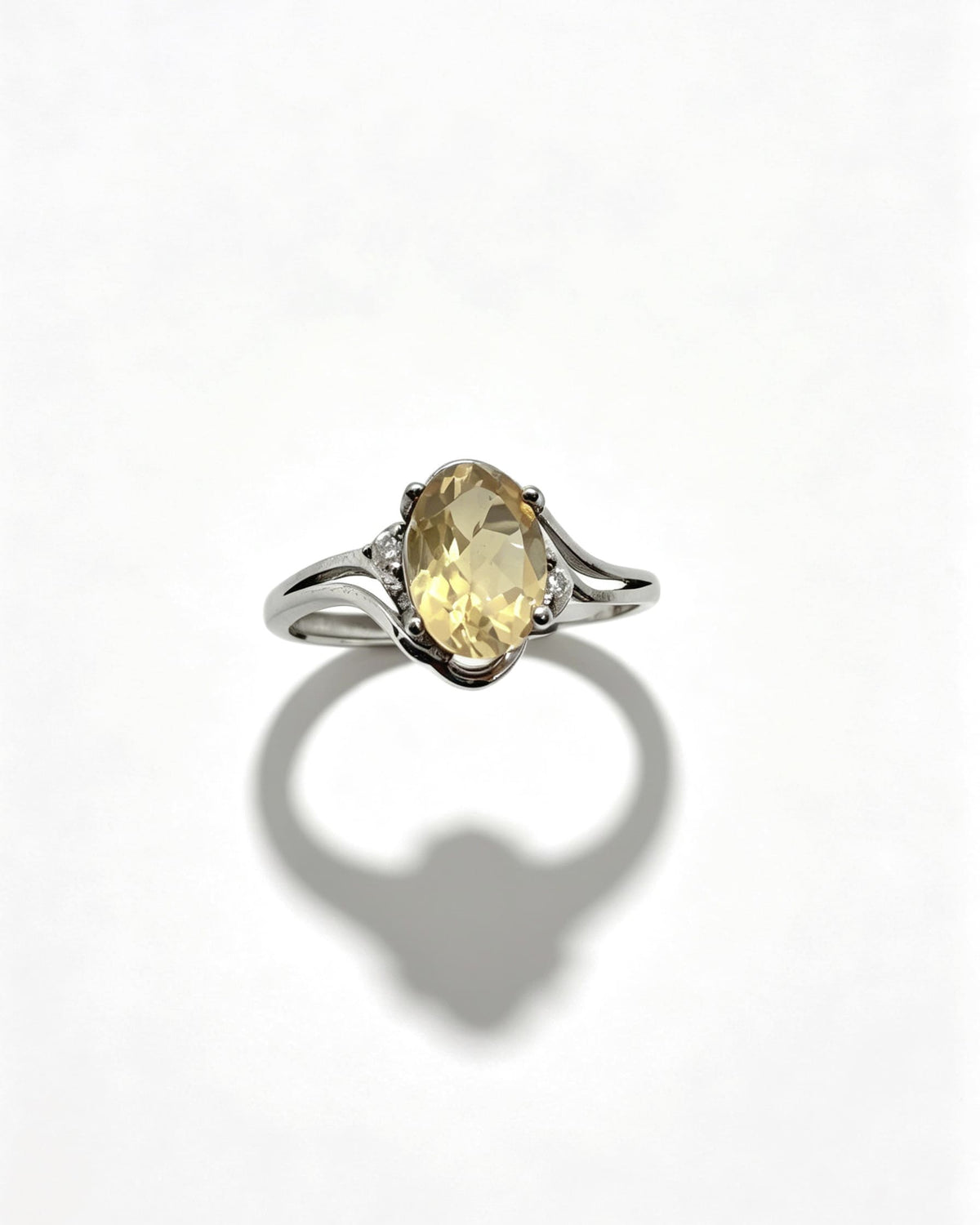 Oval Citrine & Lab Diamonds Silver Ring