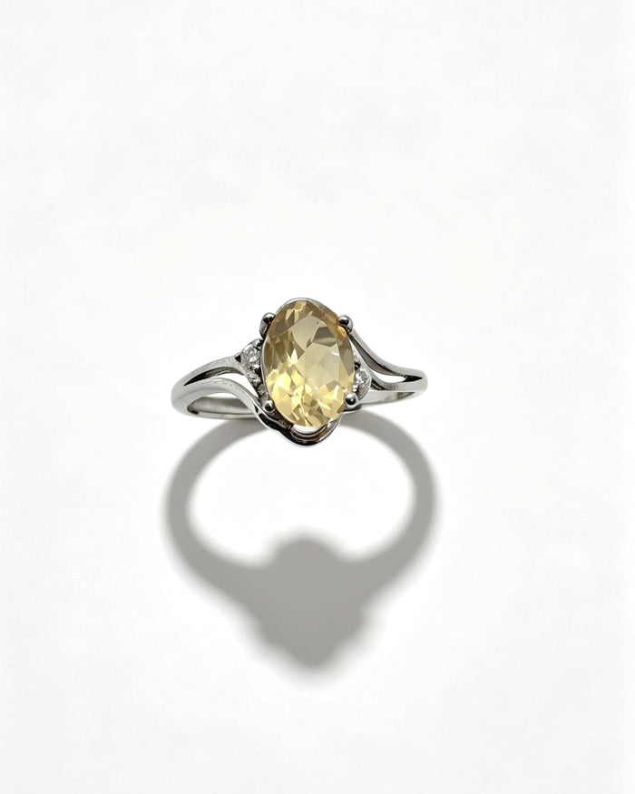 Oval Citrine & Lab Diamonds Silver Ring