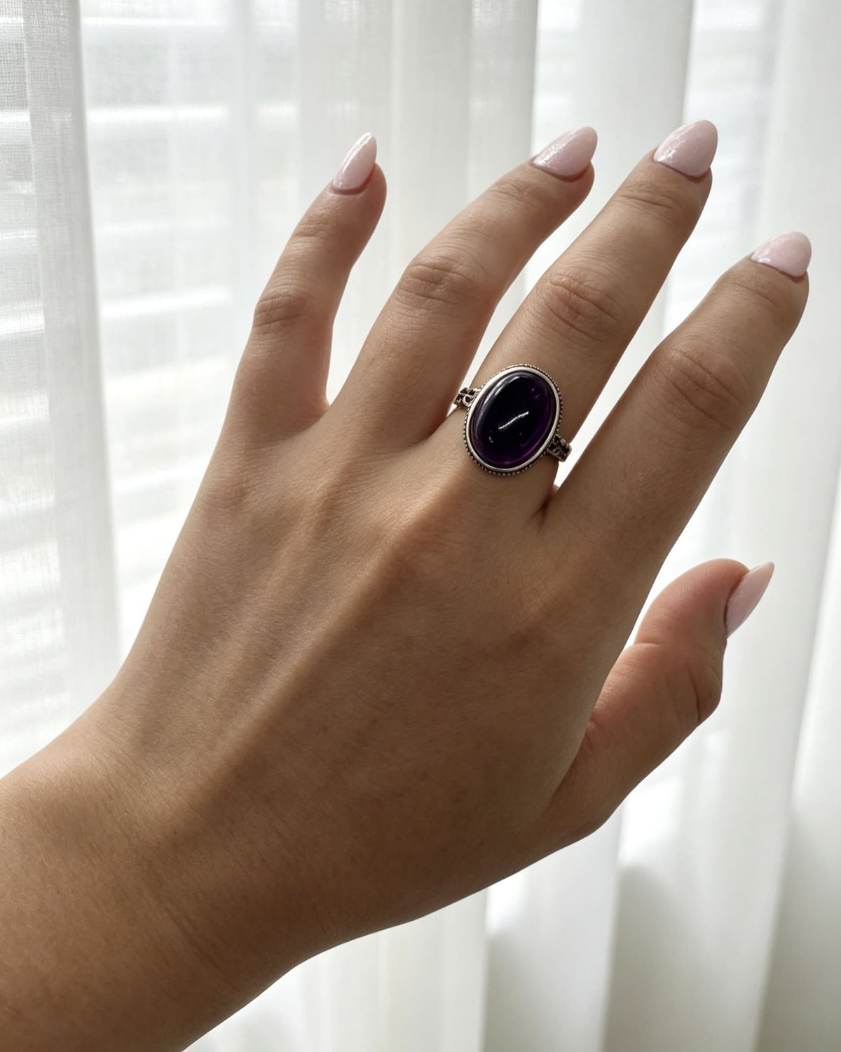 Amethyst Crystal Ring – Oval Silver