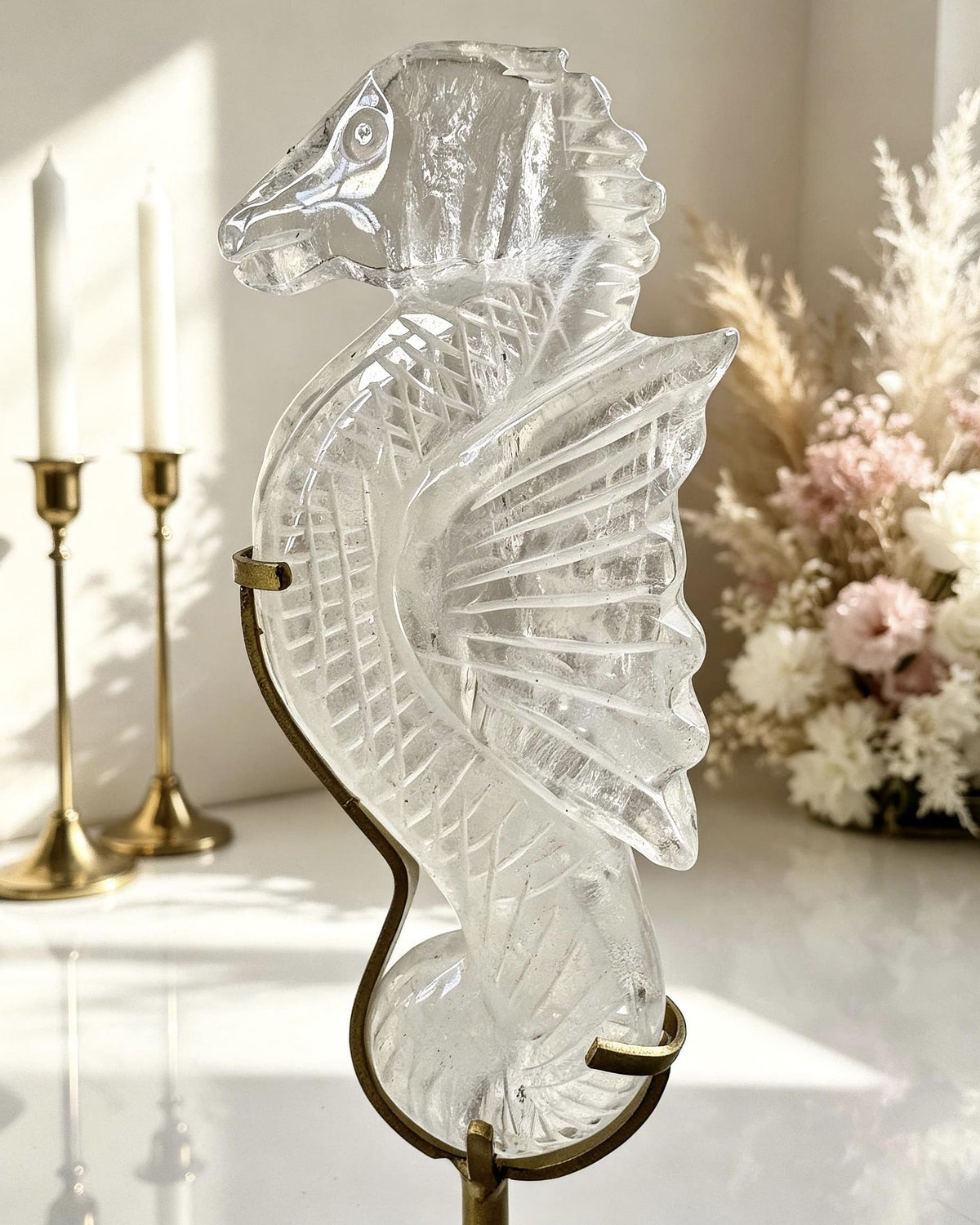 Clear Quartz Seahorse On Stand