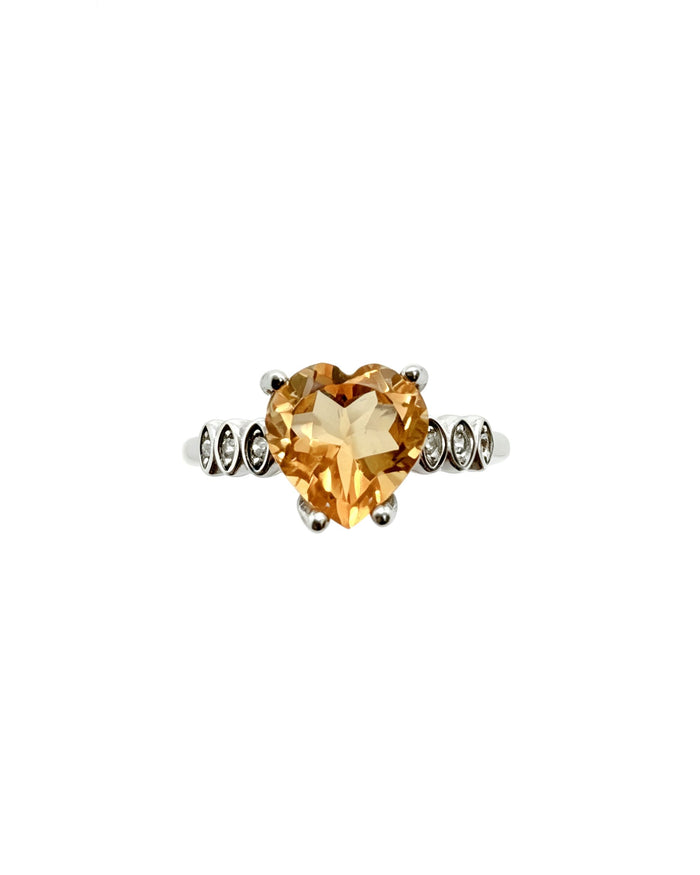 Heart Citrine & Lab Diamond Silver Ring