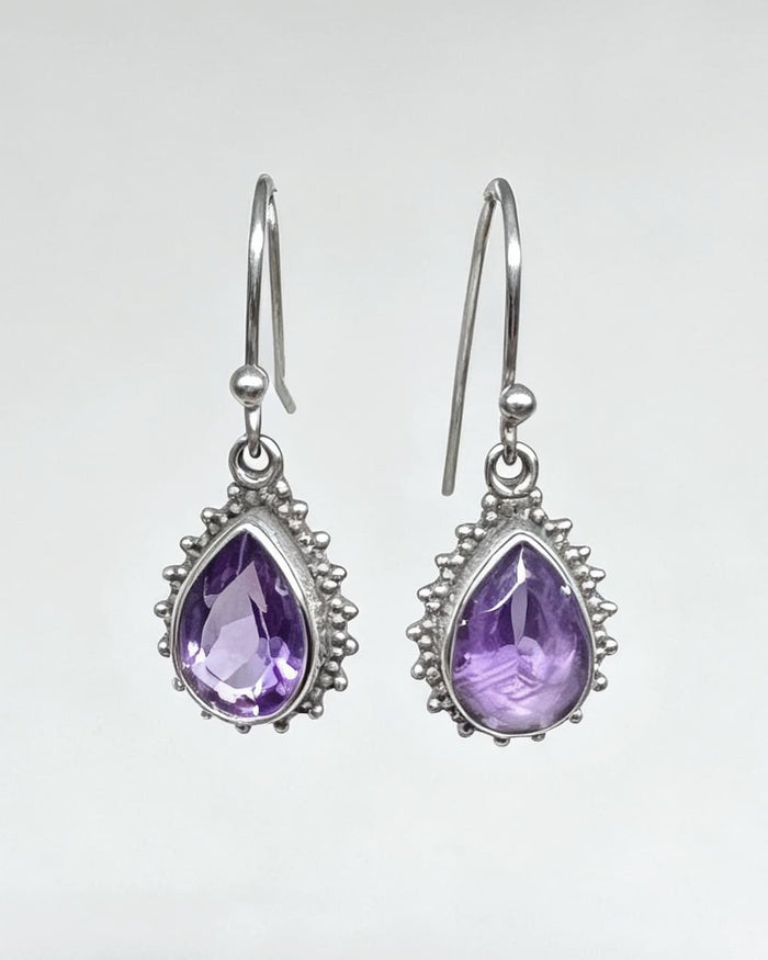 Amethyst Crystal Earrings – Drop Silver