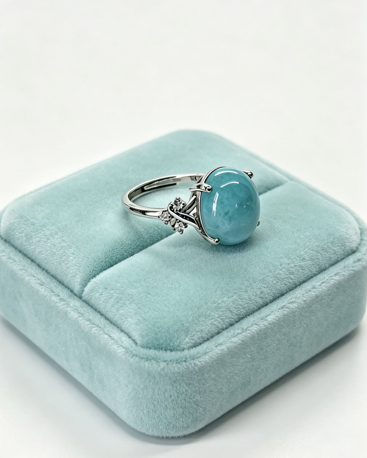 Amazonite Crystal Ring – Oval Silver with Lab Diamonds