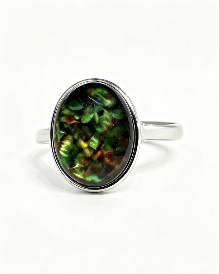 Oval Ammolite Silver Ring