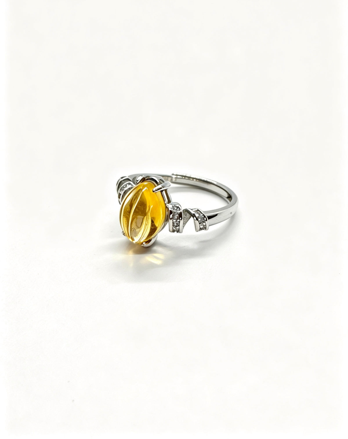 Pear Citrine & Lab Diamond Silver Ring