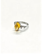 Pear Citrine & Lab Diamond Silver Ring