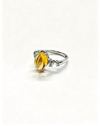Pear Citrine & Lab Diamond Silver Ring