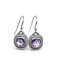 Amethyst Crystal Earrings – Cushion Cut Silver