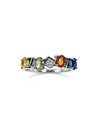 Rainbow Tourmaline Crystal Ring – Silver with Lab Diamonds