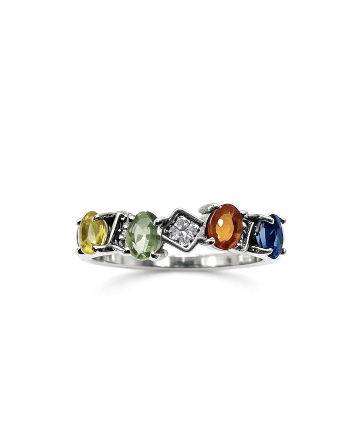 Rainbow Tourmaline Crystal Ring – Silver with Lab Diamonds