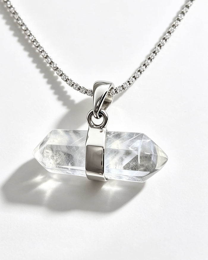 Blue Needle Silver Pendant - Double Terminated