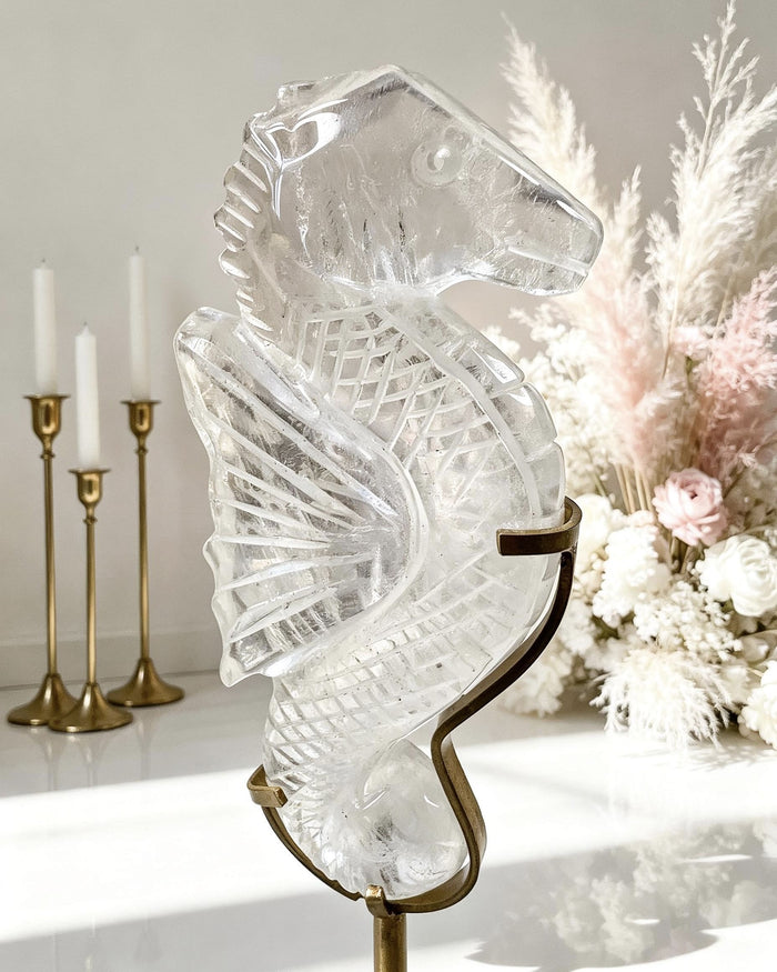 Clear Quartz Seahorse On Stand