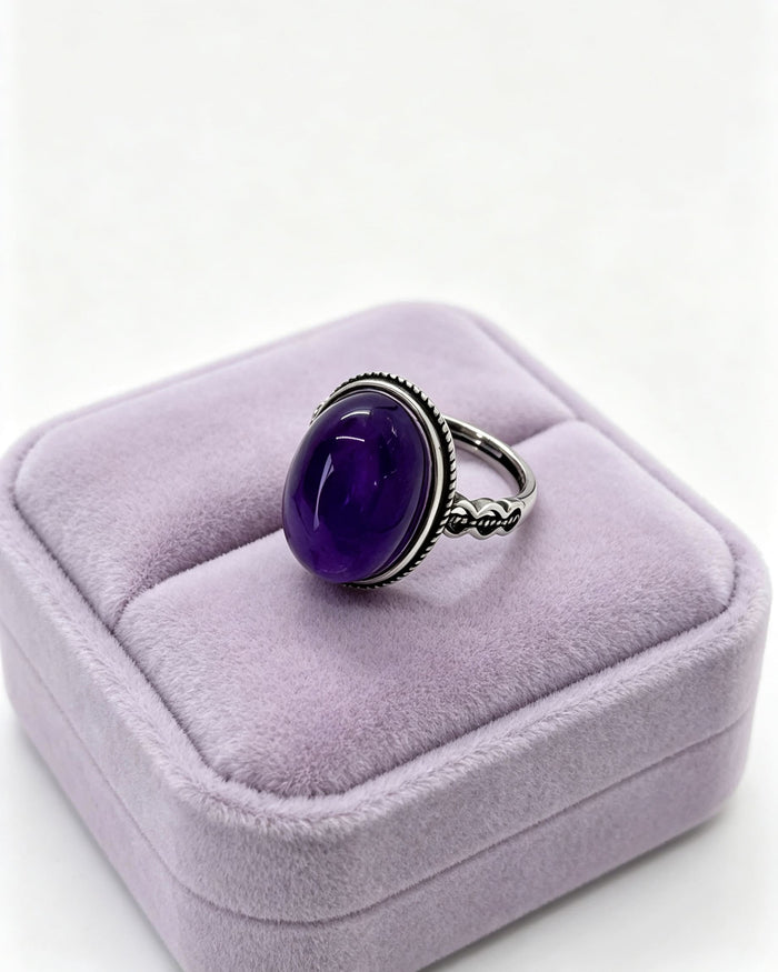Amethyst Crystal Ring – Oval Silver