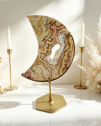 Golden Crazy Lace Agate Moon On Stand No. 2