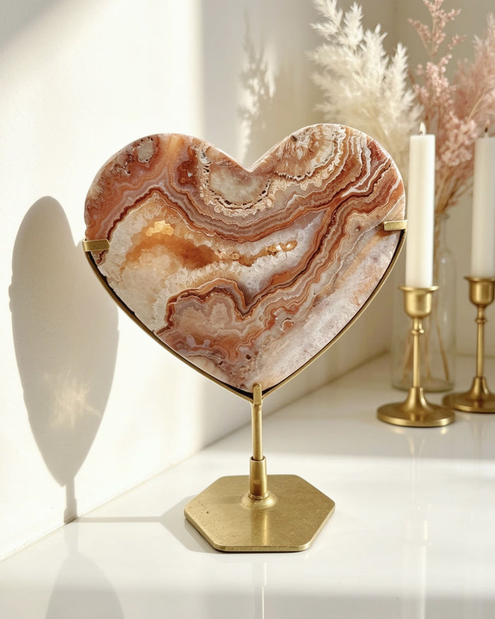 Pink Crazy Lace Agate Heart On Stand No. 11