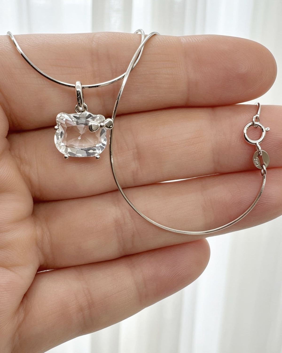 Clear Quartz Crystal Pendant & Chain – Hello Kitty Silver