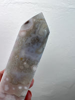 Black Flower Agate Obelisk with Green Amethyst Inclusions no. 921