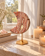 Pink Crazy Lace Agate Moon On Stand No. 17