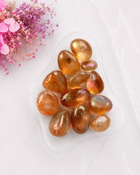 Orange Aura Coated Clear Quartz Tumbled Stones
