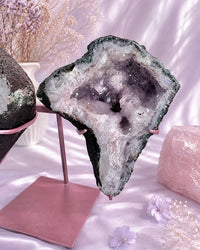 Amethyst Flower With Sugar Angel Wings On Stand