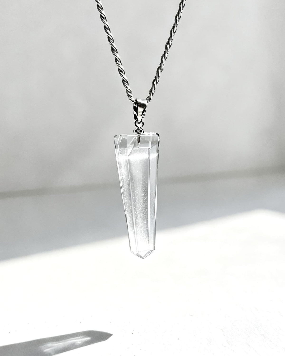 Clear Quartz Crystal Pendulum Pendant – Silver
