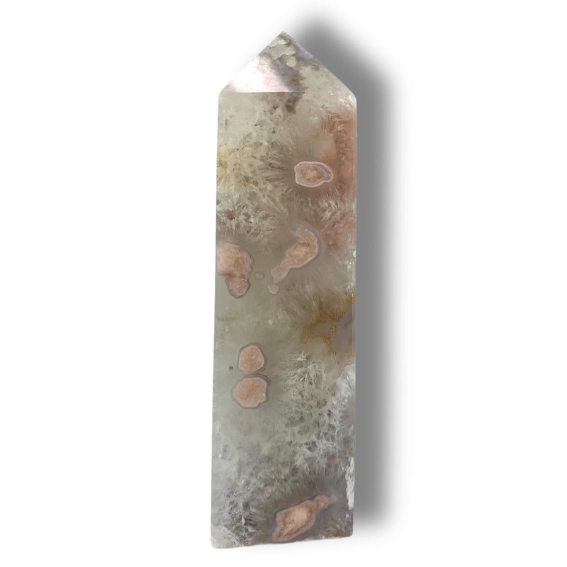 Flower Agate Obelisk with Green Amethyst Inclusions no. D915