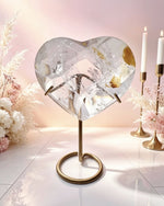 Lemurian & Golden Healer Faceted Heart On Stand