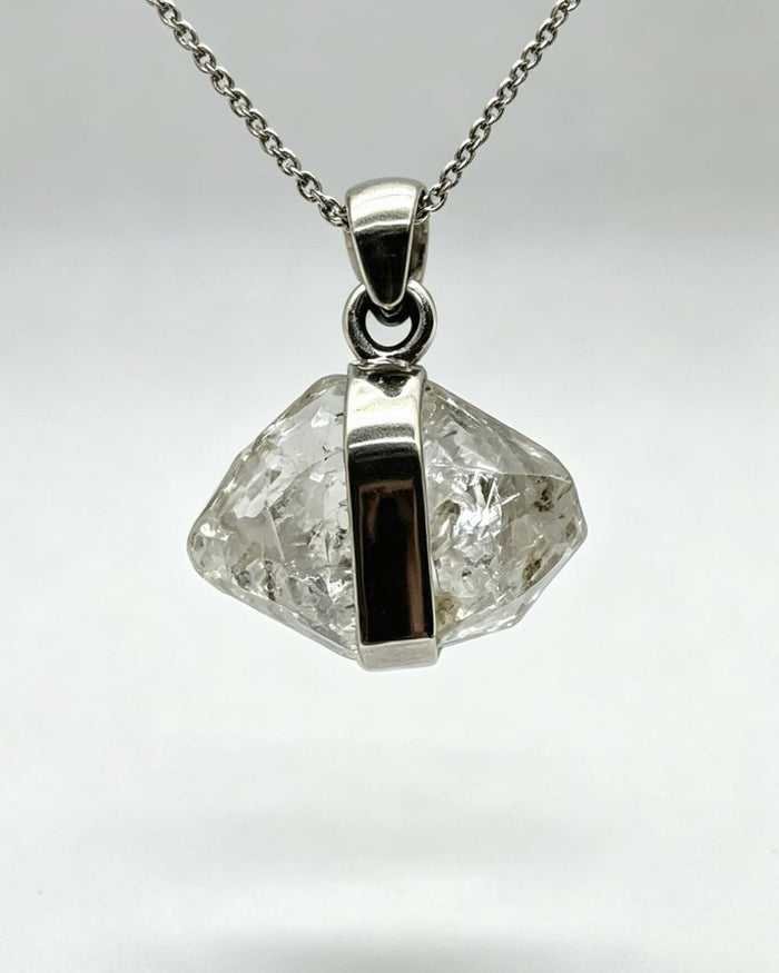 Herkimer Diamond Crystal Pendant – Raw Silver