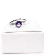 Round Amethyst & Lab Diamond Silver Ring