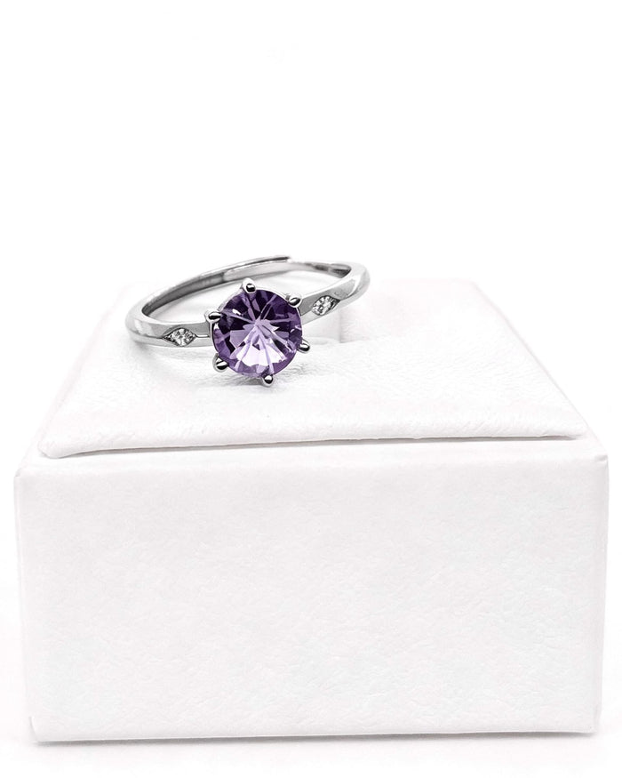 Round Amethyst & Lab Diamond Silver Ring