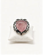 Rose Quartz Crystal Ring – Cushion Cut Silver
