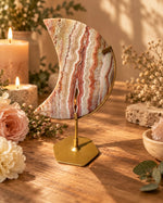Pink Crazy Lace Agate Moon On Stand No. 5