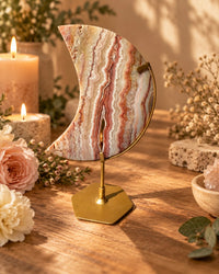 Pink Crazy Lace Agate Moon On Stand No. 5