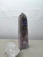 Black Flower Agate Obelisk with Green Amethyst Inclusions no. 921