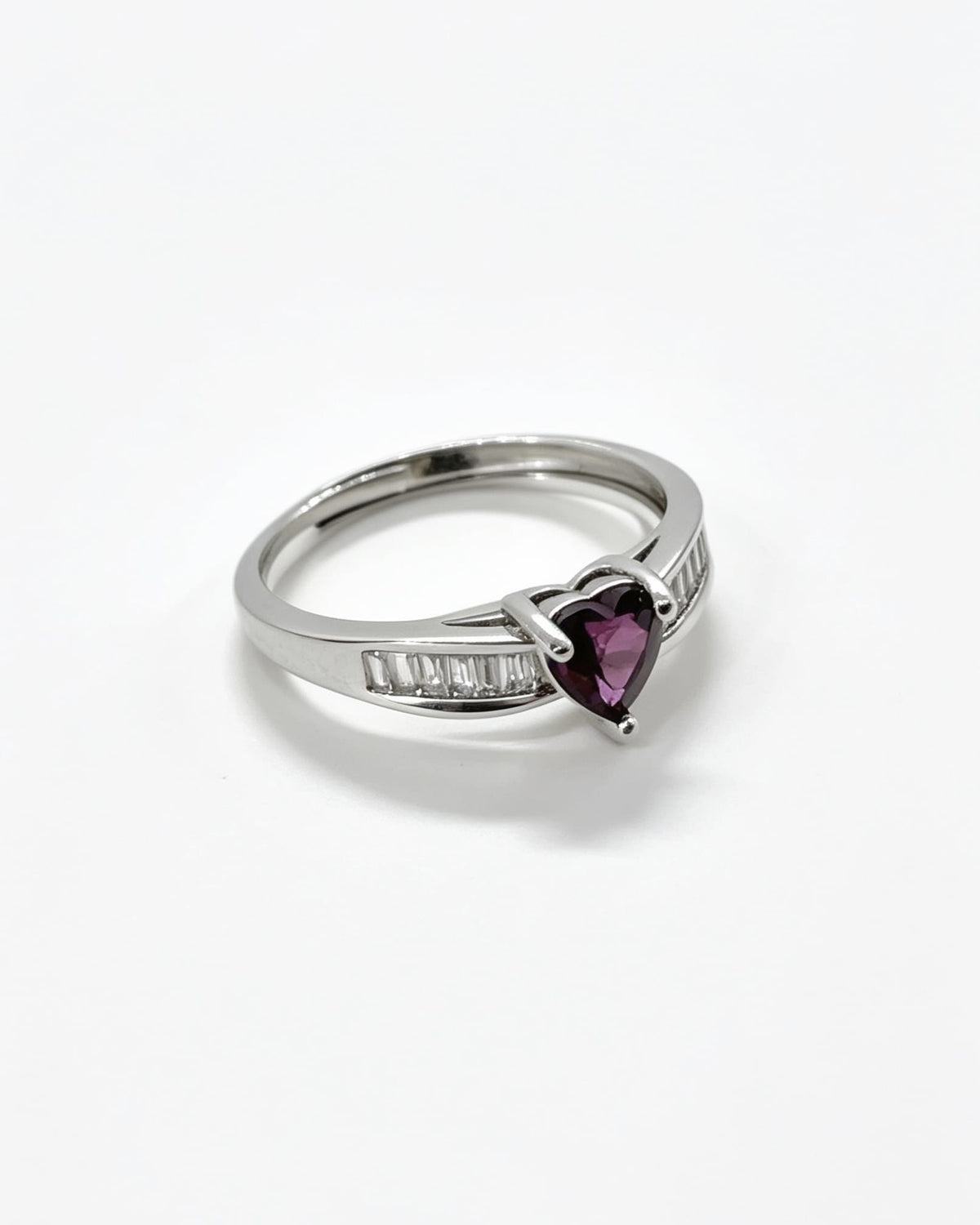 Garnet Crystal & Lab Diamonds Ring - Heart Silver