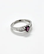Garnet Crystal & Lab Diamonds Ring - Heart Silver