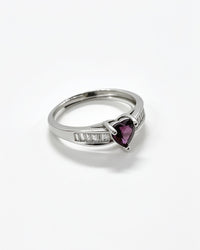 Garnet Crystal & Lab Diamonds Ring - Heart Silver