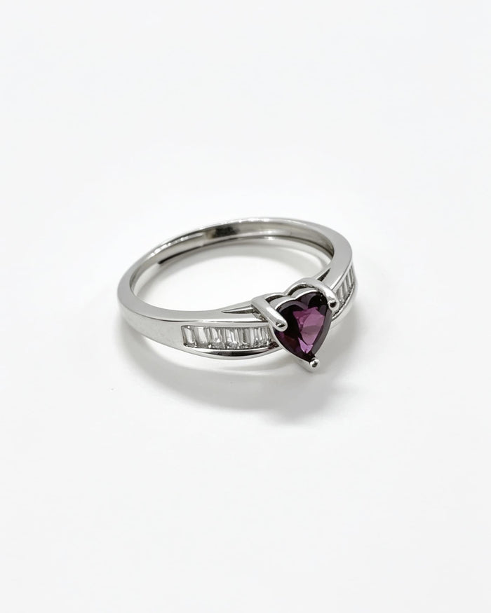 Garnet Crystal & Lab Diamonds Ring - Heart Silver