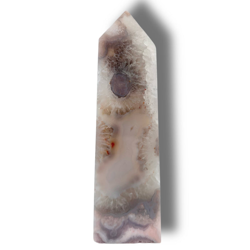 Flower Agate Obelisk with Green Amethyst Inclusions no. D924