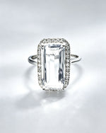 Rectangle Clear Quartz & Lab Diamonds Silver Ring