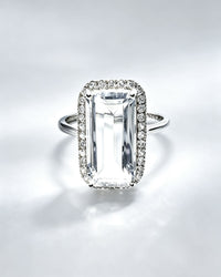 Rectangle Clear Quartz & Lab Diamonds Silver Ring