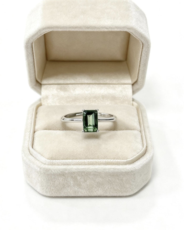 Moldavite Crystal Ring – Rectangle Silver