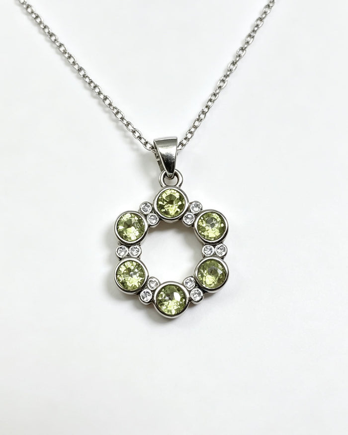 Peridot Crystal Pendant – Silver with Lab Diamonds