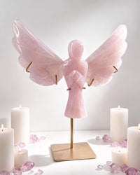 Rose Quartz Angel On Gold Stand
